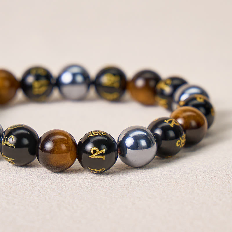FuAttract Grounding Power Mantra Protection Obsidian Tiger Eye Pixiu Bracelet - image 5