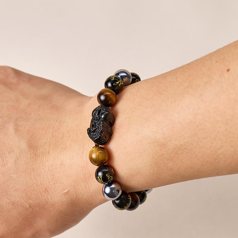 FuAttract Grounding Power Mantra Protection Obsidian Tiger Eye Pixiu Bracelet - image 6