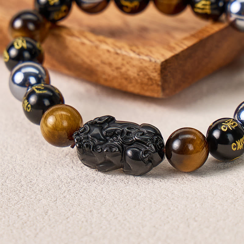 FuAttract Grounding Power Mantra Protection Obsidian Tiger Eye Pixiu Bracelet - image 4