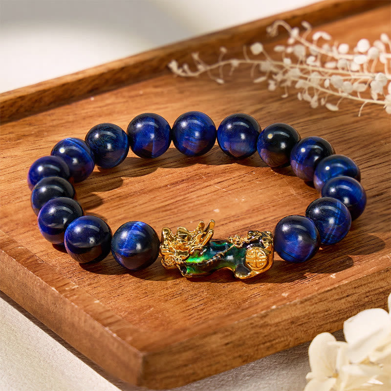 FuAttract Focus & Confidence Blue Tiger's Eye Color-Changing Pixiu Bracelet - 10mm - image 0