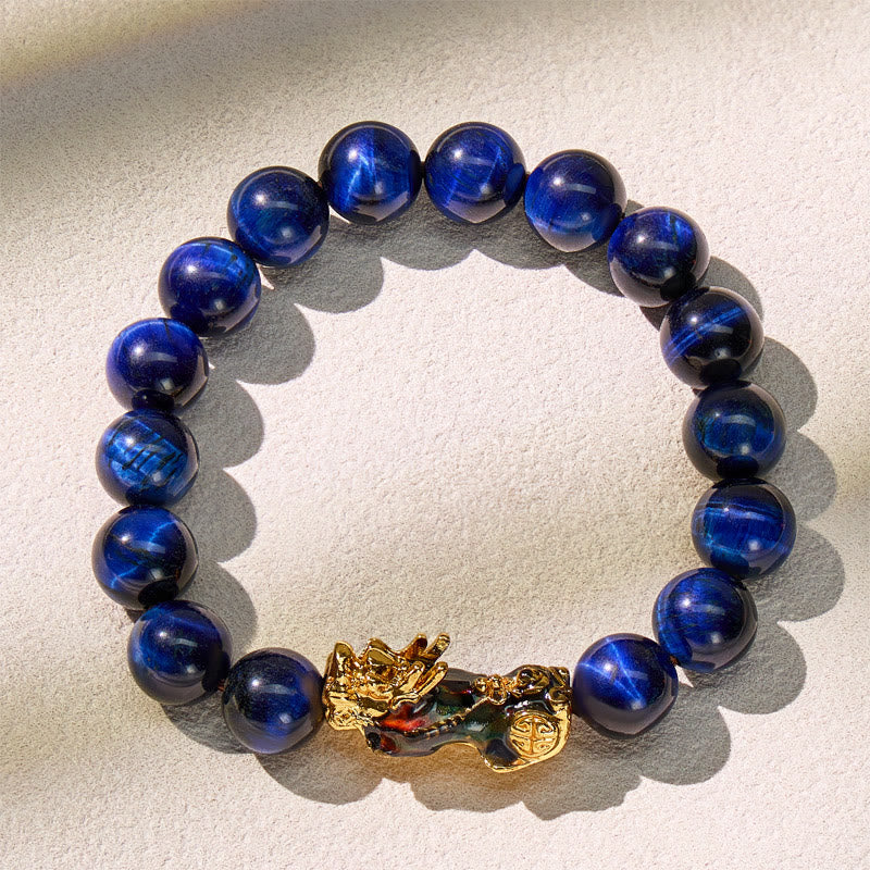 FuAttract Focus & Confidence Blue Tiger's Eye Color-Changing Pixiu Bracelet - image 1