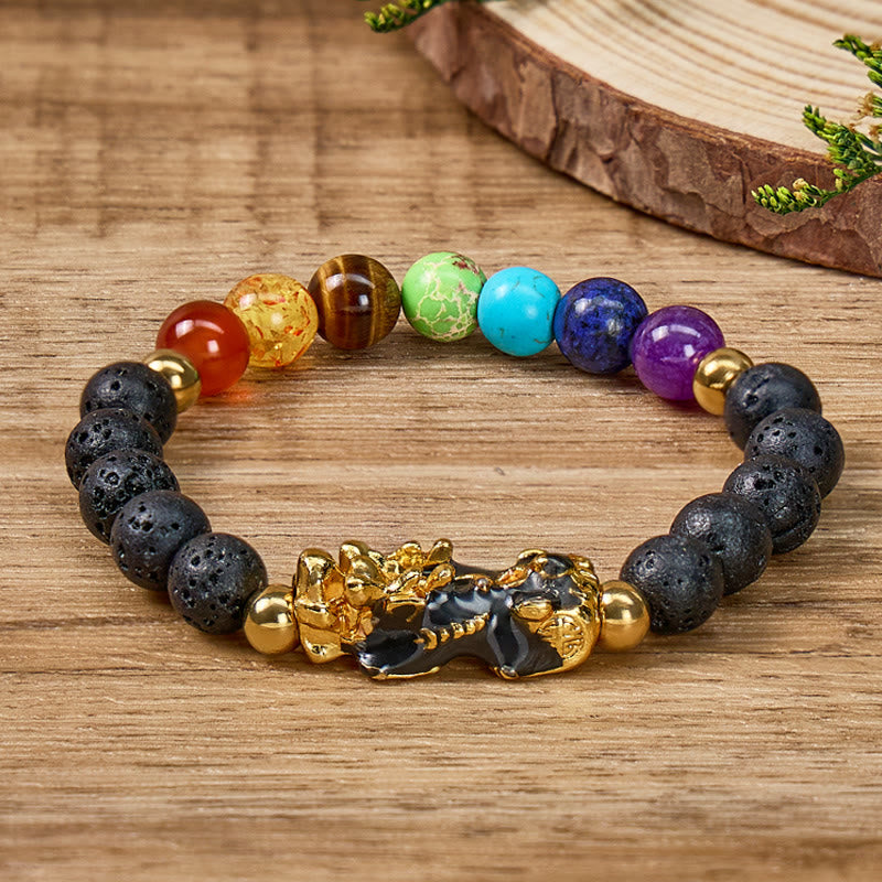 FuAttract Enhance Your Success 7 Chakra Volcanic Lava Pixiu Wealth Bracelet - 8mm - image 0