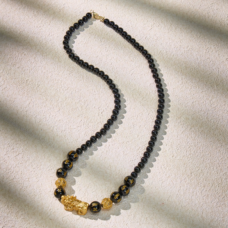 FuAttract Wealth Om Mani Mantra Obsidian Pixiu Protection Necklace - image 5