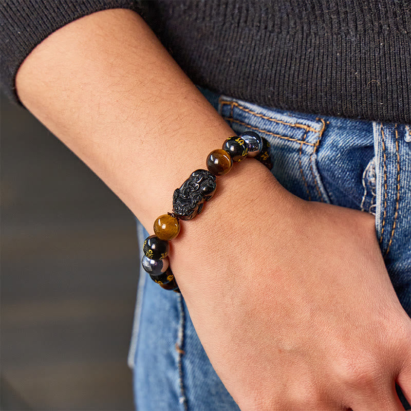 FuAttract Grounding Power Mantra Protection Obsidian Tiger Eye Pixiu Bracelet - image 3