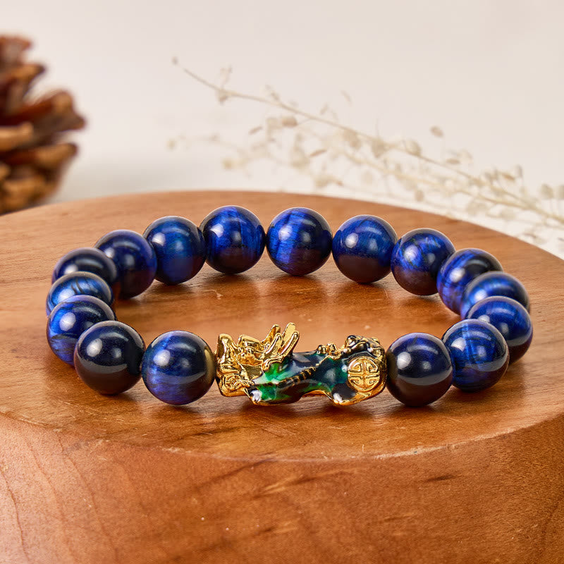 FuAttract Focus & Confidence Blue Tiger's Eye Color-Changing Pixiu Bracelet - image 1