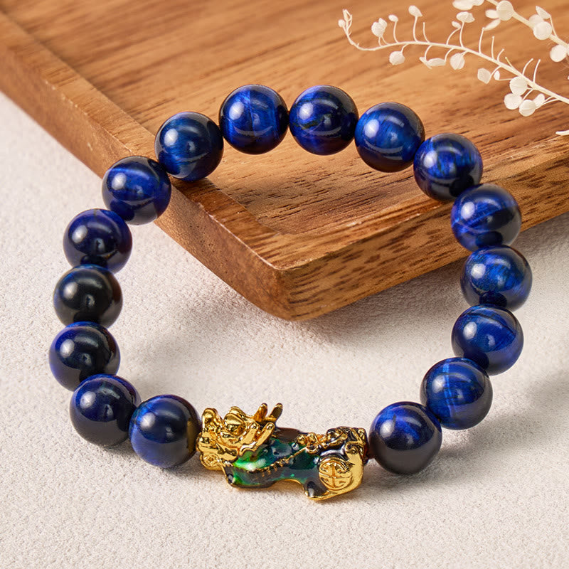 FuAttract Focus & Confidence Blue Tiger's Eye Color-Changing Pixiu Bracelet - 10mm - image 0