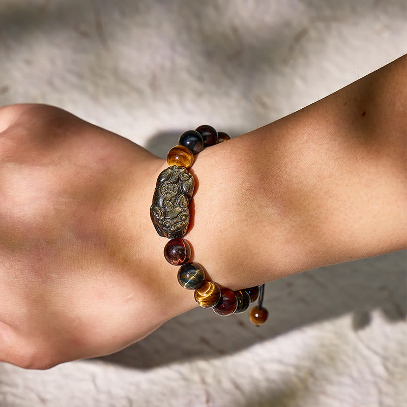 FuAttract Triforce Guardian- Tri-Color Tiger's Eye Power Pixiu Adjustable Bracelet - image 3