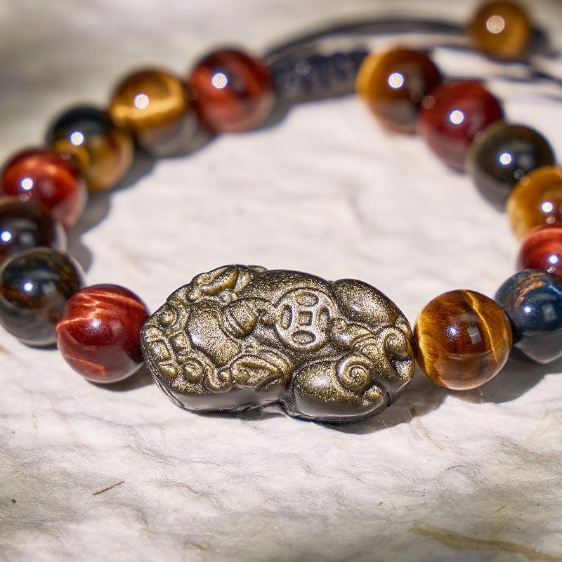 FuAttract Triforce Guardian- Tri-Color Tiger's Eye Power Pixiu Adjustable Bracelet - image 4