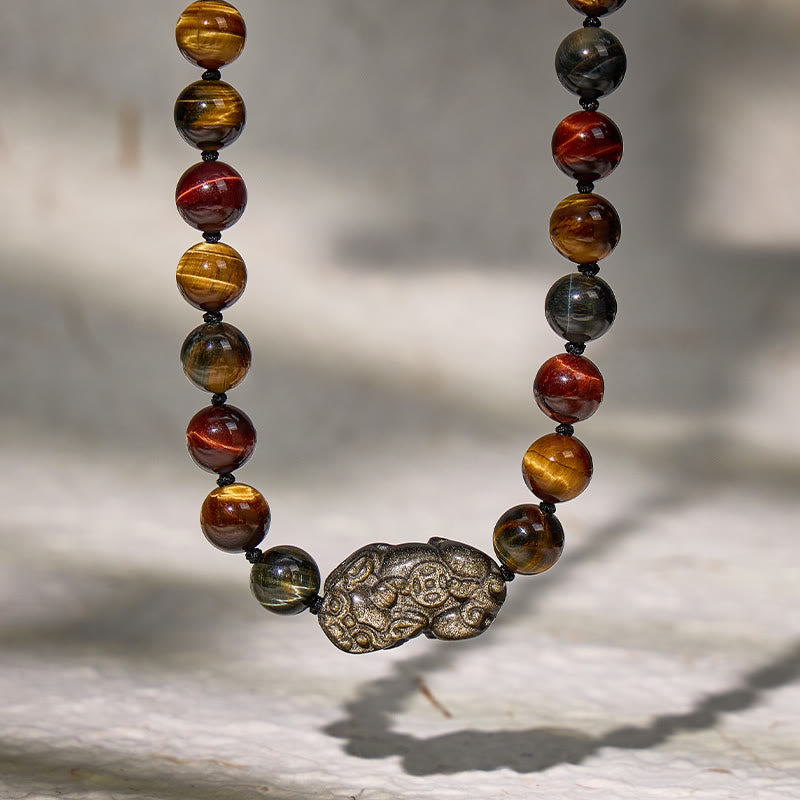 FuAttract Wealth Protection Multi-Color Tiger Eye Pixiu Feng Shui Beaded Necklace - image 4