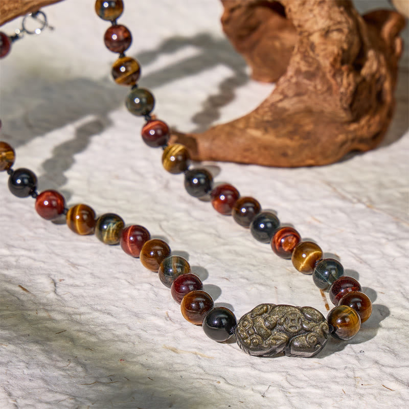 FuAttract Wealth Protection Multi-Color Tiger Eye Pixiu Feng Shui Beaded Necklace - image 5