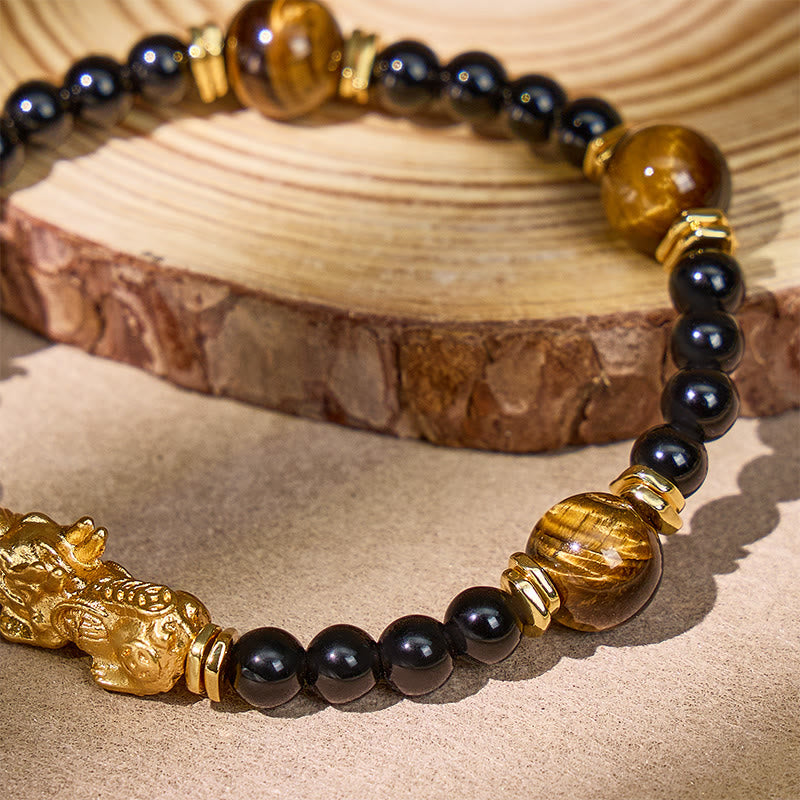 FuAttract Wealth Protection Pixiu Bracelet with Tiger Eye & Black Obsidian - image 6