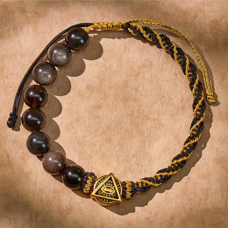 FuAttract Protection & Clarity Silver Obsidian Beaded Bracelet with All-Seeing Eye Charm - image 2