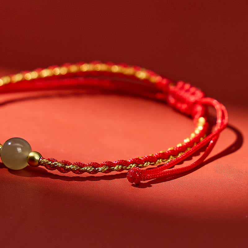 FuAttract Handmade Braided Cord Red String Bracelet with Lotus Charm & Hetian Jade Beads - image 4
