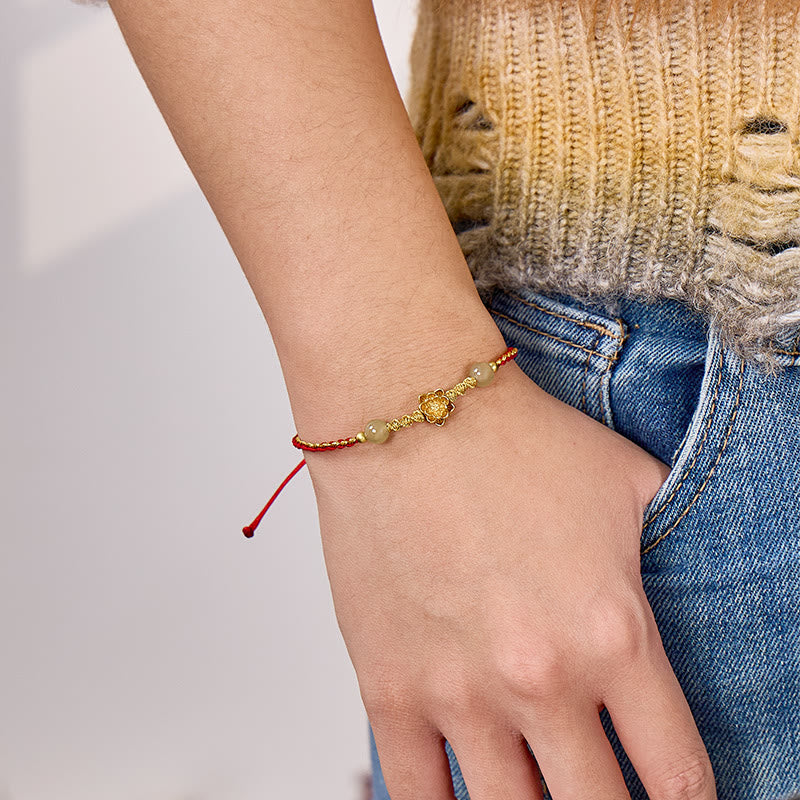 FuAttract Handmade Braided Cord Red String Bracelet with Lotus Charm & Hetian Jade Beads - image 3