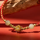 FuAttract Handmade Braided Cord Red String Bracelet with Lotus Charm & Hetian Jade Beads - image 5