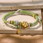 FuAttract Love & Luck Renewal – Green Woven Bracelet with Peach Blossom & Fu Character - String - image 0