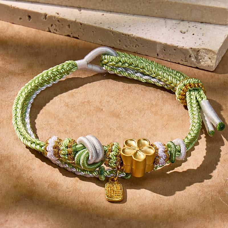FuAttract Love & Luck Renewal – Green Woven Bracelet with Peach Blossom & Fu Character - image 1