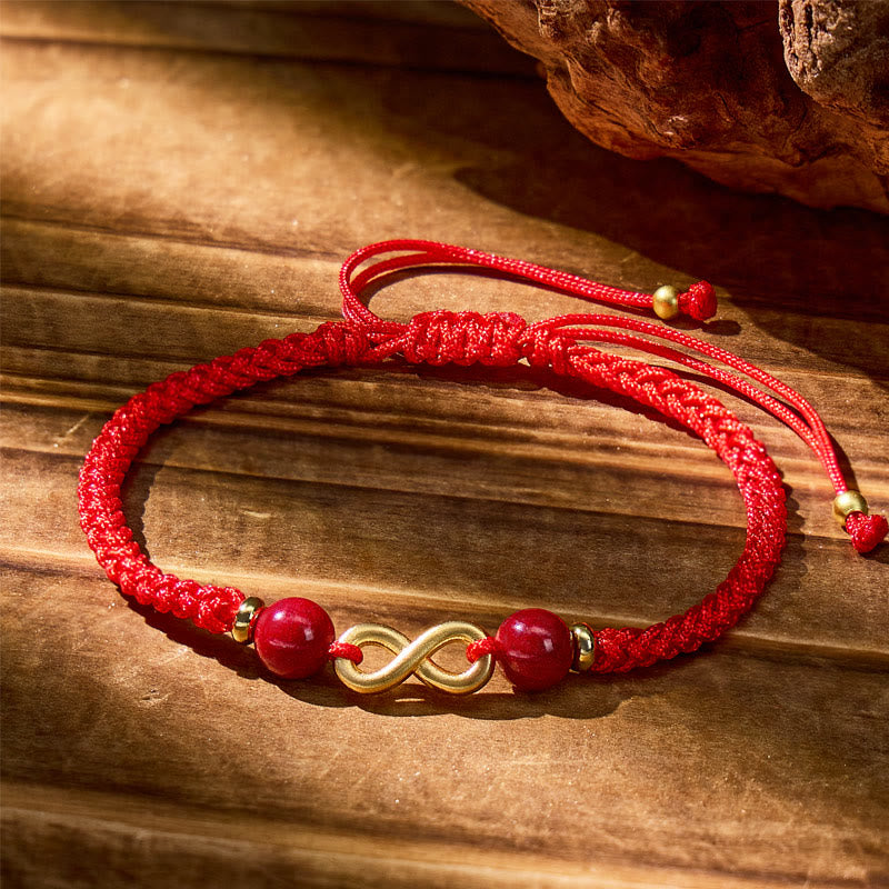 FuAttract Steady Protection Charm – Eight-Figure Double Loop with Cinnabar Bracelet - String - image 0