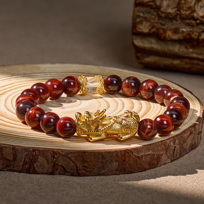 FuAttract Balanced Protection – Red Tiger's Eye & White Crystal Pixiu Bracelet - image 2