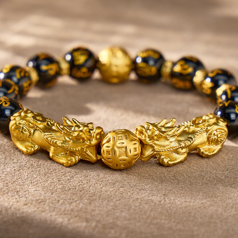 FuAttract Fortune & Shield – Black Onyx Om Mani Mantra Pixiu Bracelet - image 3