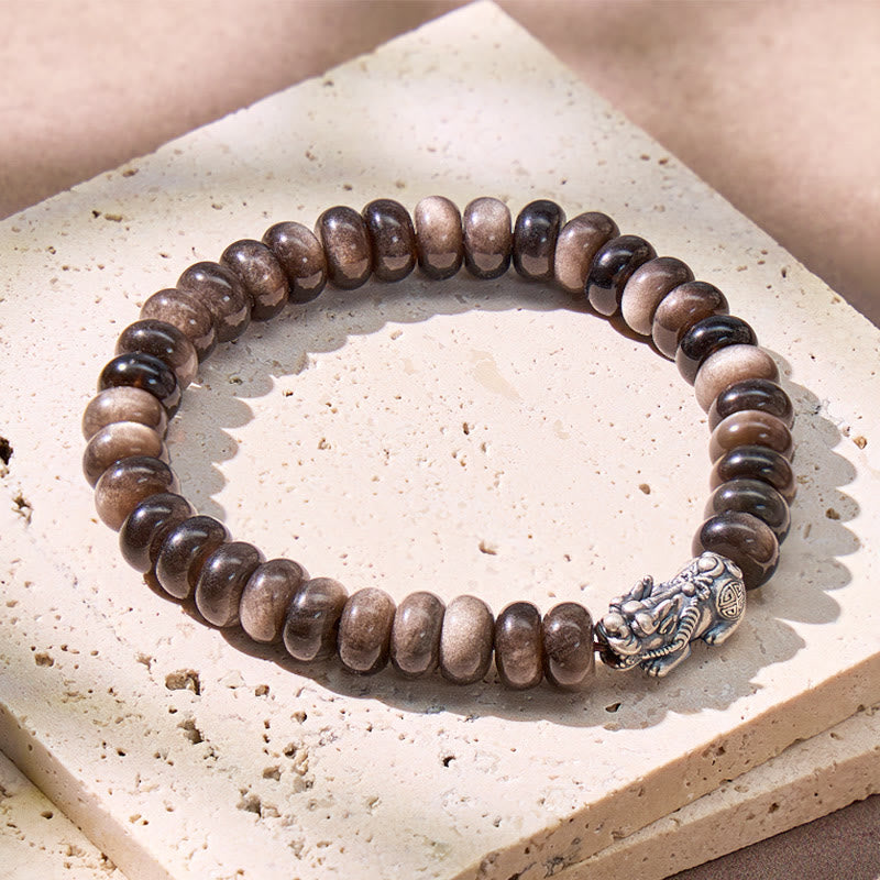 FuAttract Abundant Guard – Silver Obsidian Abacus Pixiu Bracelet - image 1