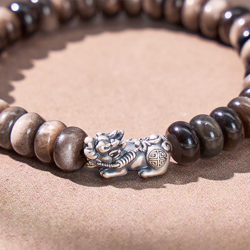 FuAttract Abundant Guard – Silver Obsidian Abacus Pixiu Bracelet - image 3
