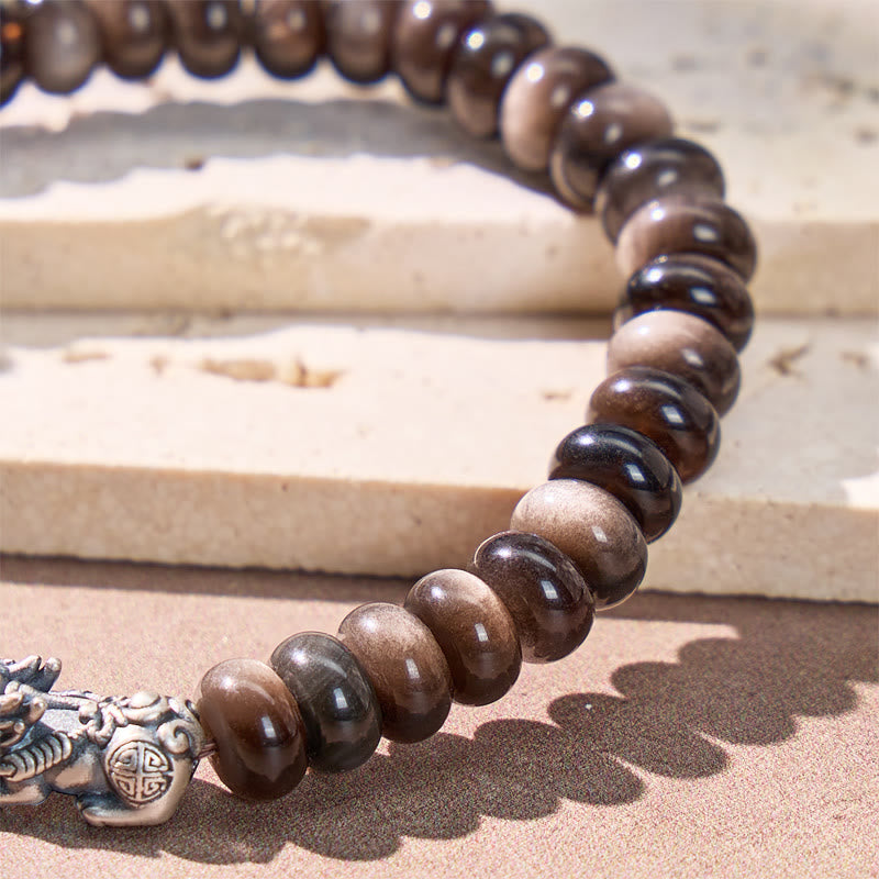 FuAttract Abundant Guard – Silver Obsidian Abacus Pixiu Bracelet - image 4