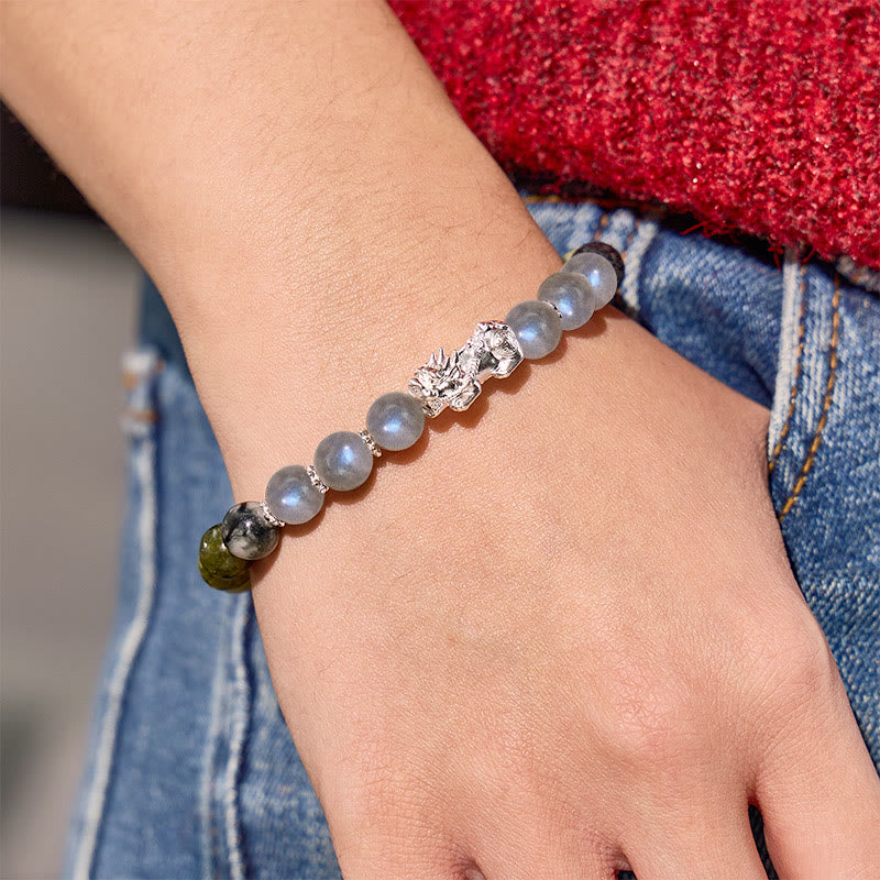 FuAttract Prosperity Shield – Green Porcelain Jade & Moonstone Beads Pixiu Bracelet - image 7