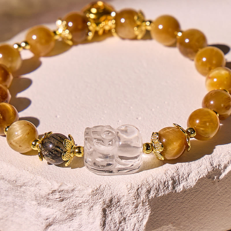 FuAttract Power Focus Balance – Golden Tiger Eye Bracelet with Clear Quartz Pixiu - image 3