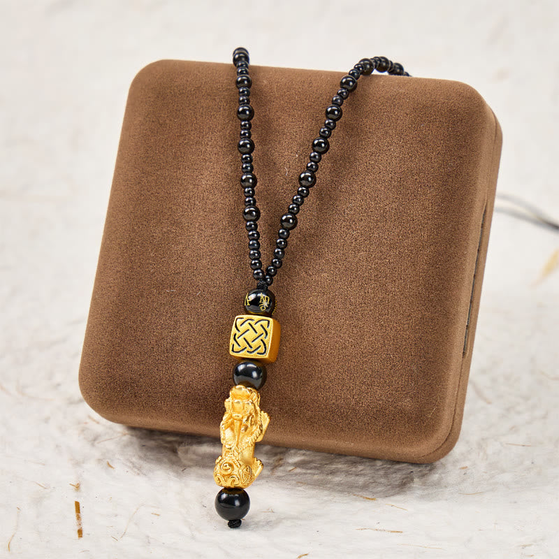 FuAttract Pixiu Wealth Protection Knot Om Mani Padme Hum Black Obsidian Beaded Necklace - image 2