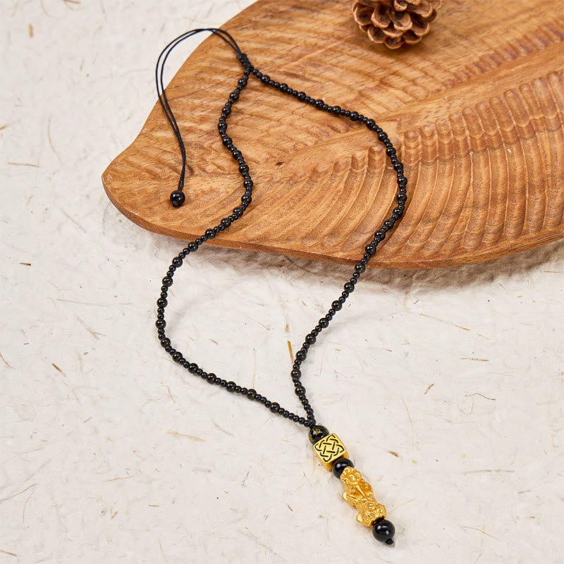 FuAttract Pixiu Wealth Protection Knot Om Mani Padme Hum Black Obsidian Beaded Necklace - image 6