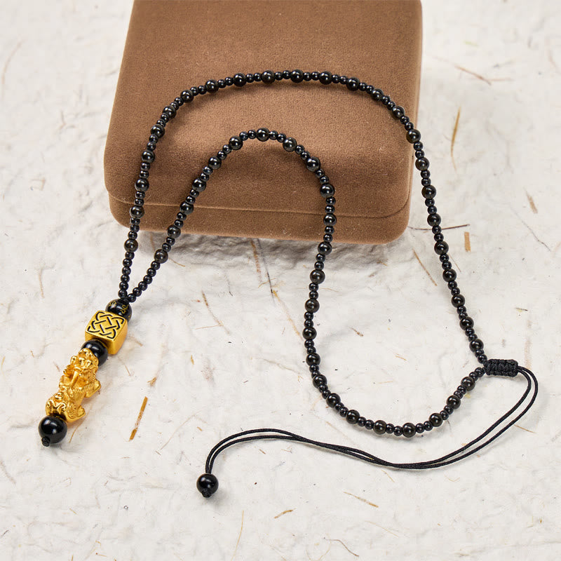 FuAttract Pixiu Wealth Protection Knot Om Mani Padme Hum Black Obsidian Beaded Necklace - image 4