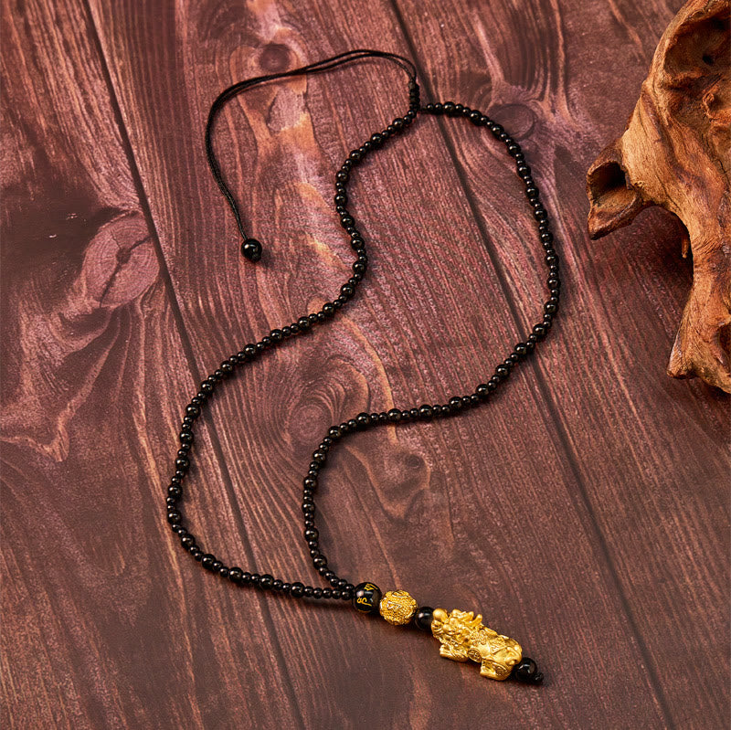 FuAttract Abundance Flow & Grounding Energy Black Obsidian Mantra Charm Necklace - image 5