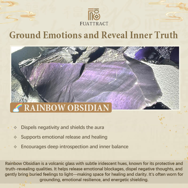 FuAttract Emotional Healing & Abundance Flow Rainbow Obsidian Pixiu with Mantra Bead Protection Necklace - image 8