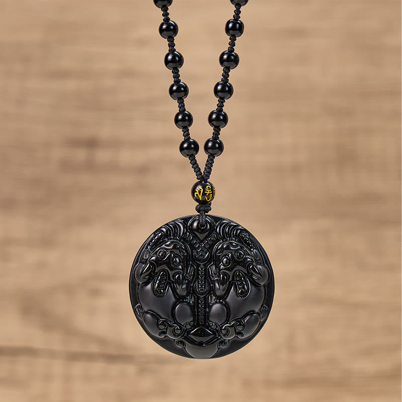 FuAttract Wealth Protection & Energy Shield Amulet Black Obsidian Double Pixiu Necklace - image 2