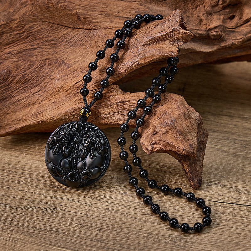 FuAttract Wealth Protection & Energy Shield Amulet Black Obsidian Double Pixiu Necklace - image 5