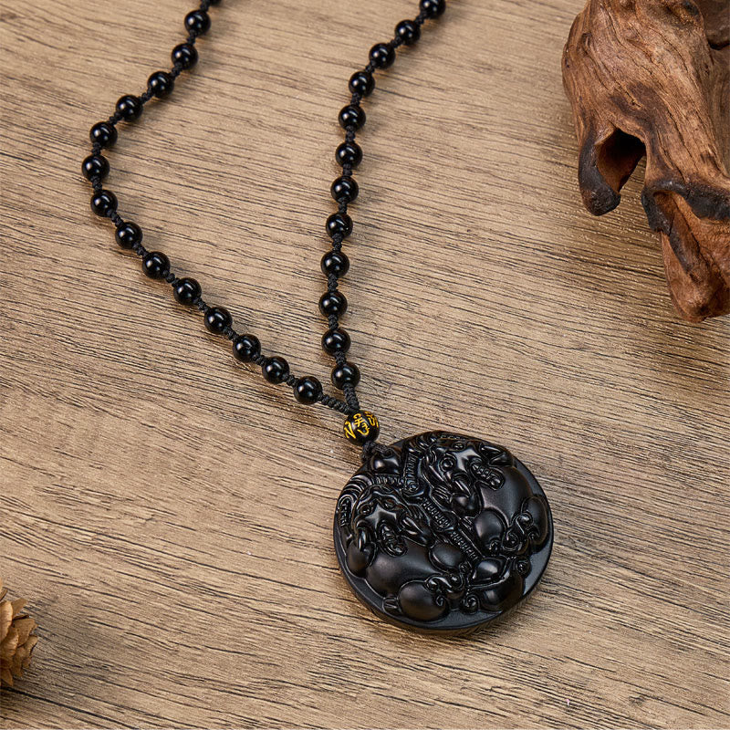 FuAttract Wealth Protection & Energy Shield Amulet Black Obsidian Double Pixiu Necklace - image 4
