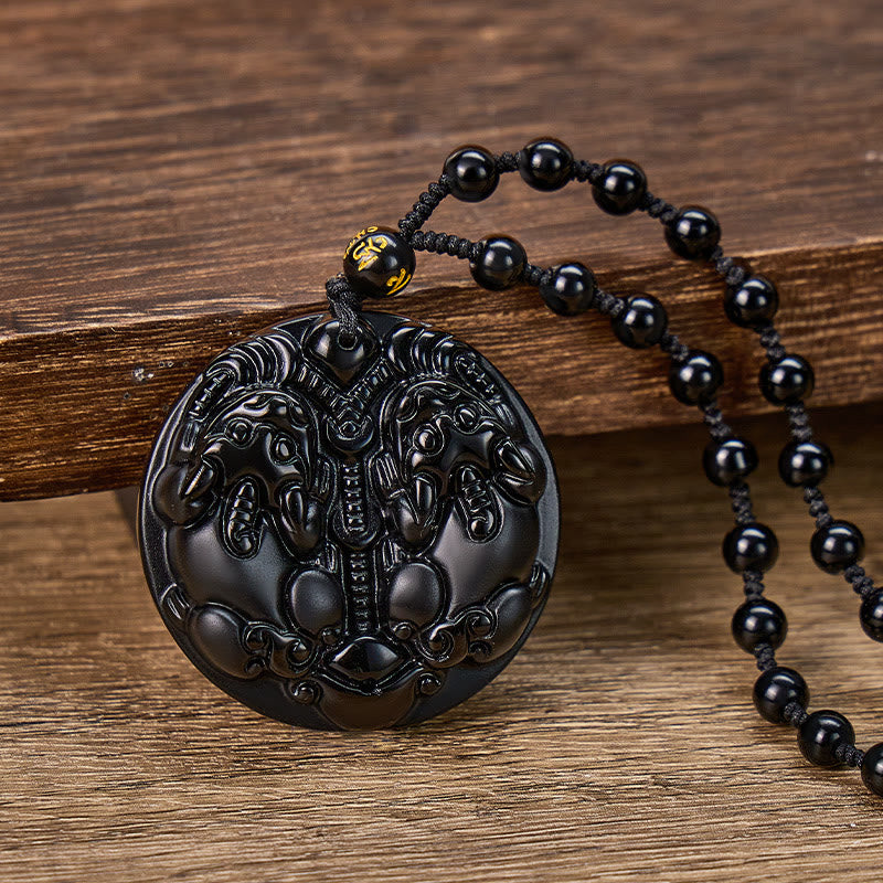 FuAttract Wealth Protection & Energy Shield Amulet Black Obsidian Double Pixiu Necklace - Pixiu - image 0