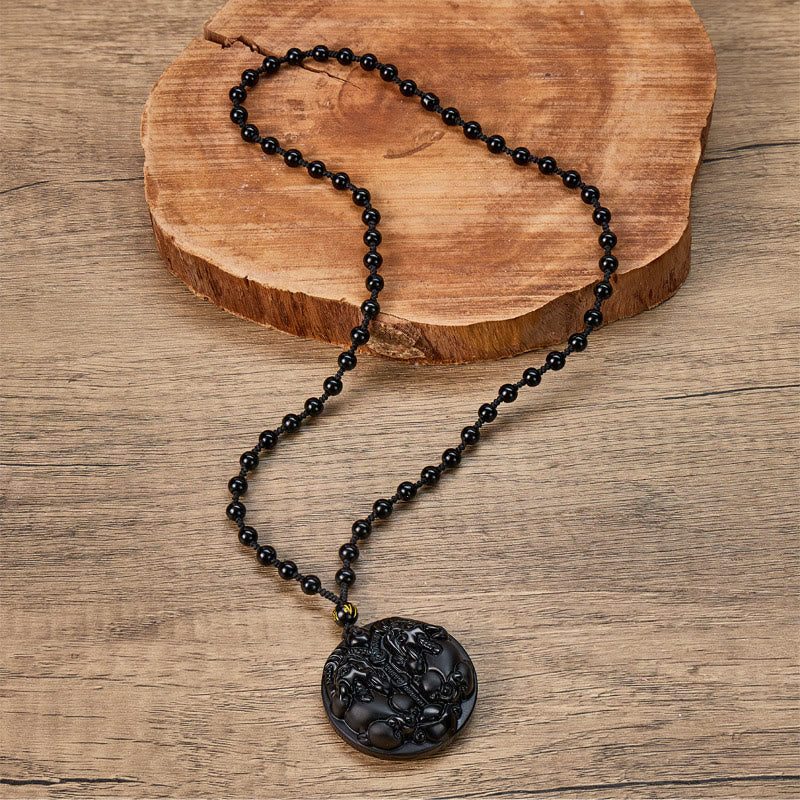 FuAttract Wealth Protection & Energy Shield Amulet Black Obsidian Double Pixiu Necklace - image 6