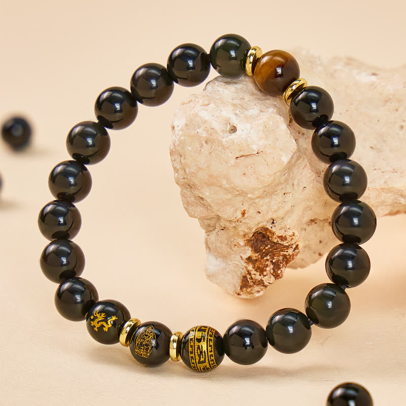 FuAttract Protective Energy Shield Rainbow Eye Obsidian Chinese Zodiac Beaded Bracelet - image 2