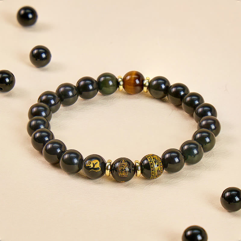 FuAttract Protective Energy Shield Rainbow Eye Obsidian Chinese Zodiac Beaded Bracelet - Rat - 12mm - image 9