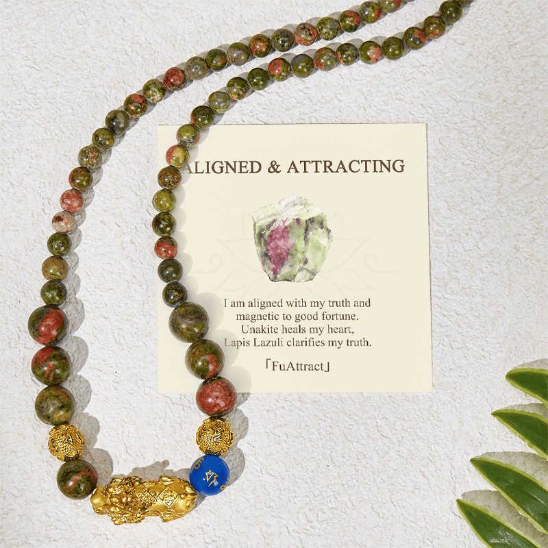FuAttract Luck & Harmony Pixiu Necklace – Unakite· Lapis Lazuli Emotional Healing - Necklace - image 0