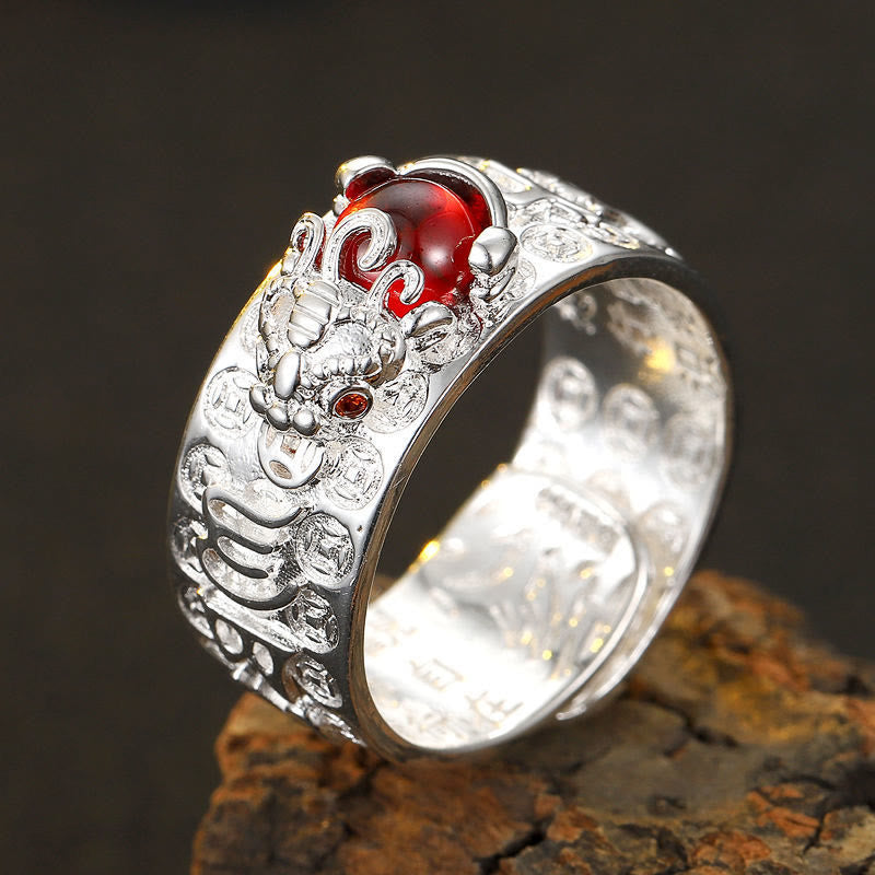 FREE Today: Wealth & Protection Garnet Pixiu Blessing Mantra Ring - White - image 7