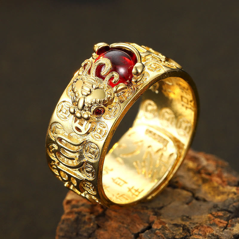 FREE Today: Wealth & Protection Garnet Pixiu Blessing Mantra Ring - Gold - image 6