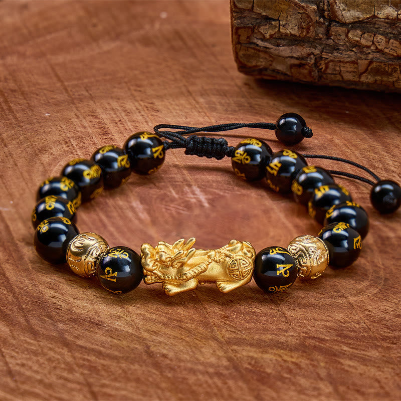 FuAttract Wealth & Protection Black Onyx  with Sacred Mantra Beads Pixiu Bracelet - 10mm - image 0