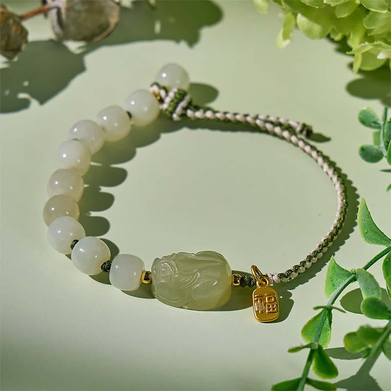 FuAttract Wealth & Peace Hetian Jade Bracelet Pixiu Luck Amulet with Fu Charm - Hetian Jade - image 0