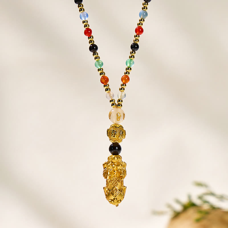 FuAttract Good Fortune & Success Rainbow Agate Bead Pixiu for Wealth Attraction Necklace - Pixiu - image 0