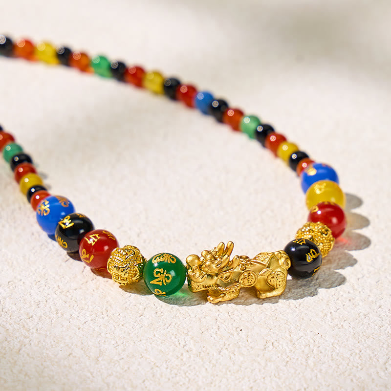 FuAttract Pixiu with Colorful Agate Energy Stones Sacred Spiritual Amulet for Protection Necklace - image 1