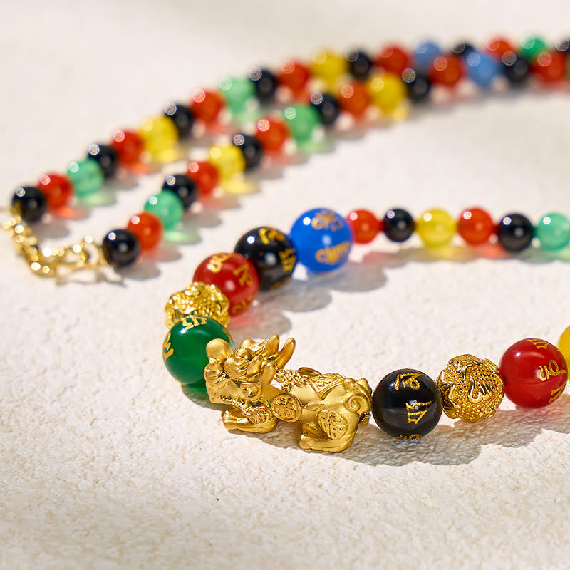 FuAttract Pixiu with Colorful Agate Energy Stones Sacred Spiritual Amulet for Protection Necklace - image 7