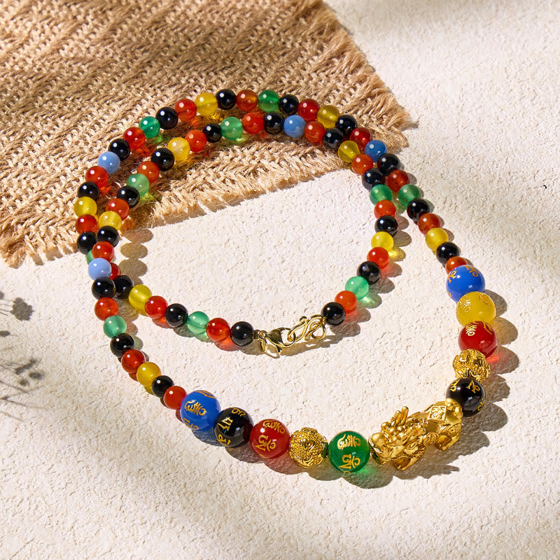 FuAttract Pixiu with Colorful Agate Energy Stones Sacred Spiritual Amulet for Protection Necklace - image 3